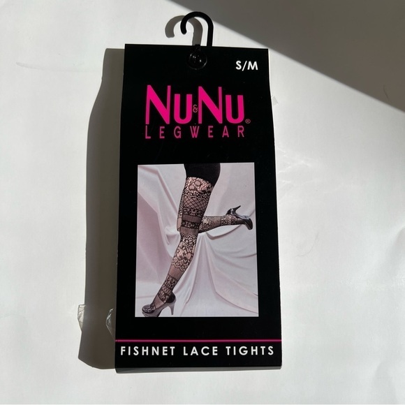 NWT Tights Nylon Legwear Black Set Fishnets Lace Pantyhose Stockings S/M - Picture 6 of 11